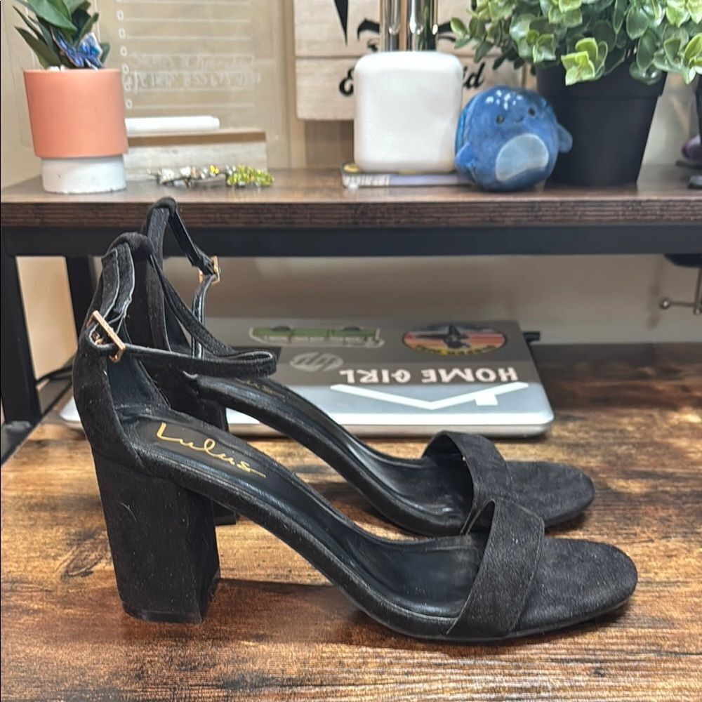 Lulus Black Suede Strappy Heels Size 10